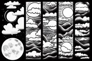River, clouds, and a moon all in one shape tattoo idea