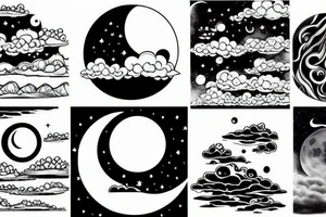 River, clouds, and a moon all in one shape tattoo idea