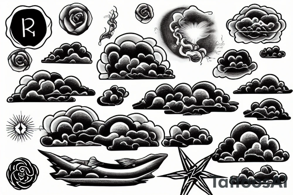 River and clouds morphing together tattoo idea