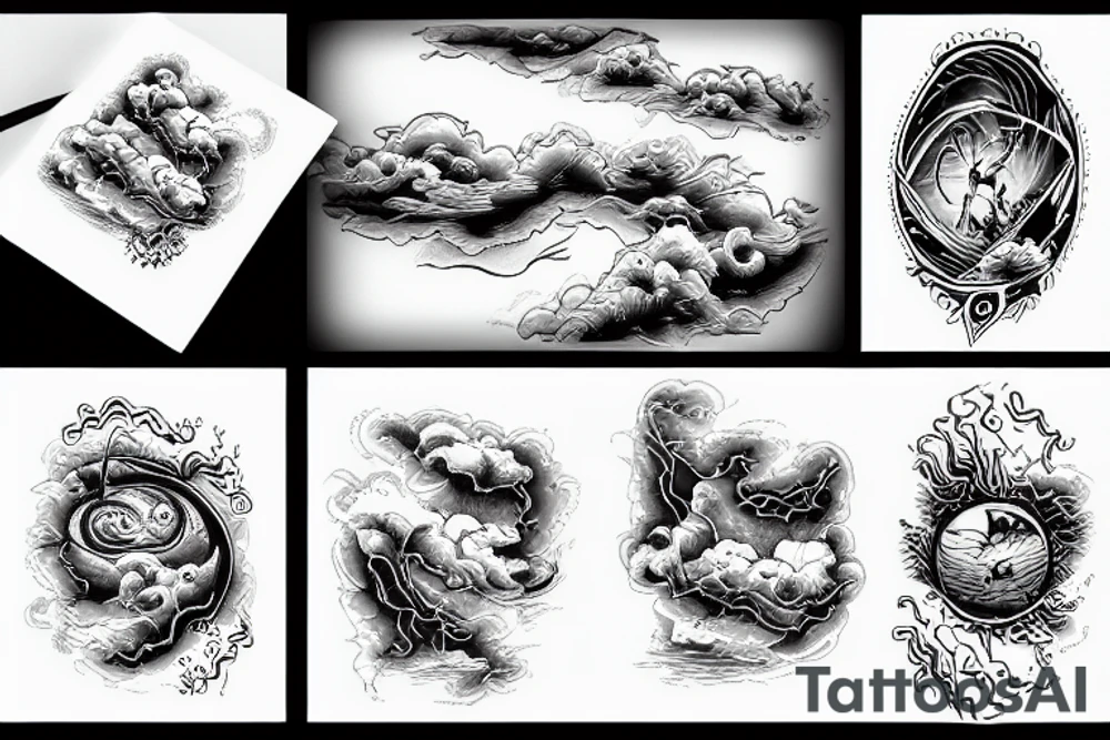 River and clouds morphing together tattoo idea