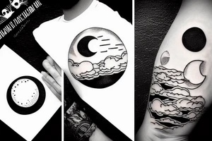 River, clouds, and a moon in a circle tattoo idea
