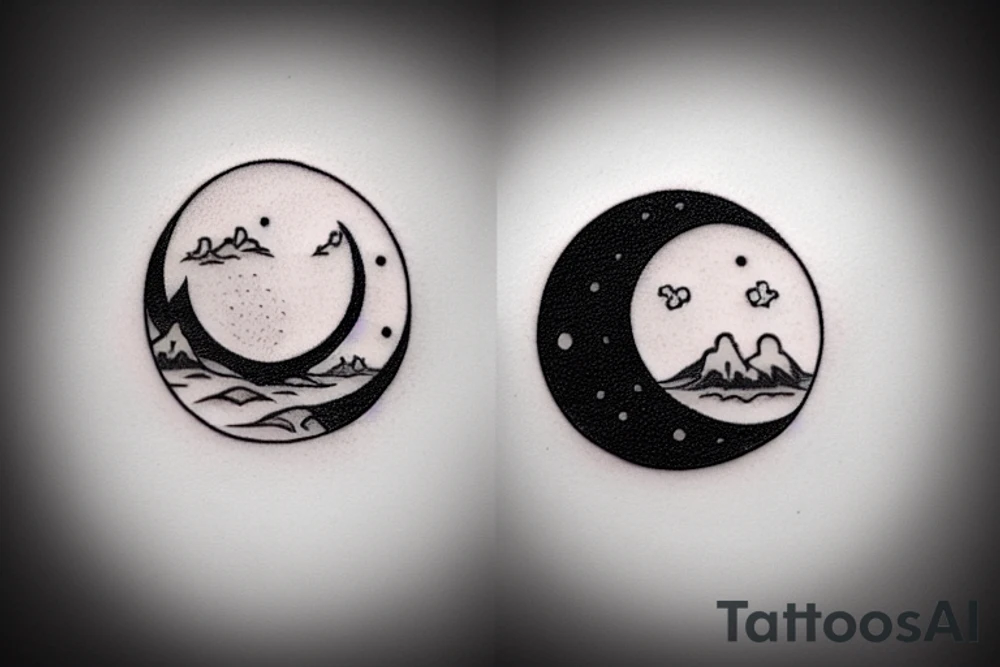 River flowing into clouds and a moon in a circle tattoo idea