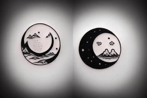 River flowing into clouds and a moon in a circle tattoo idea