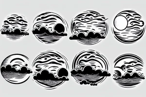 River flowing into clouds and a moon in a circle tattoo idea
