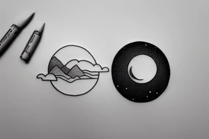 River flowing into clouds and a moon in a circle, small minimalist tattoo tattoo idea