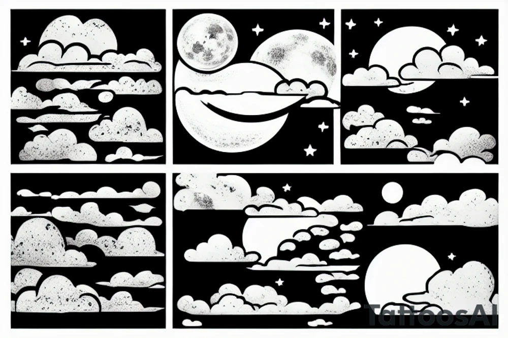 Large River flowing into clouds and a moon, small minimalist tattoo tattoo idea Large River flowing into clouds and a moon, small minimalist tattoo tattoo idea