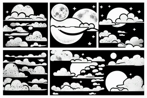 Large River flowing into clouds and a moon, small minimalist tattoo tattoo idea