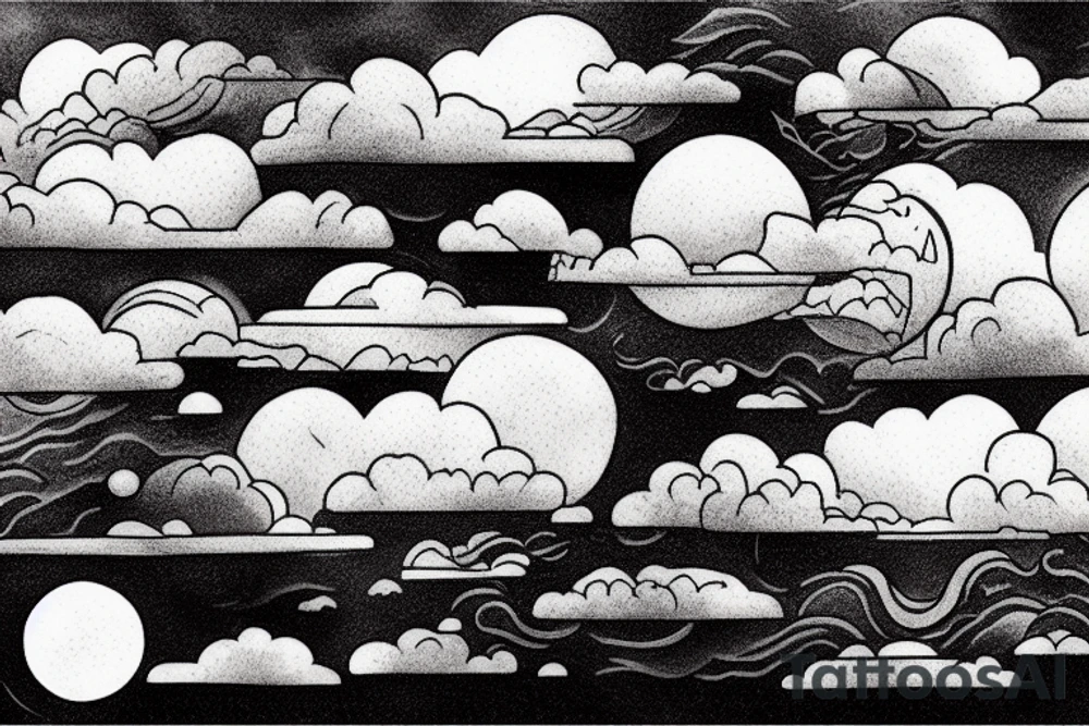 Large River flowing into clouds and a moon, small minimalist tattoo tattoo idea Large River flowing into clouds and a moon, small minimalist tattoo tattoo idea