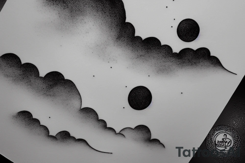 Large River flowing into clouds and a moon, small minimalist tattoo tattoo idea