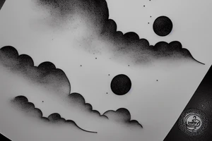 Large River flowing into clouds and a moon, small minimalist tattoo tattoo idea