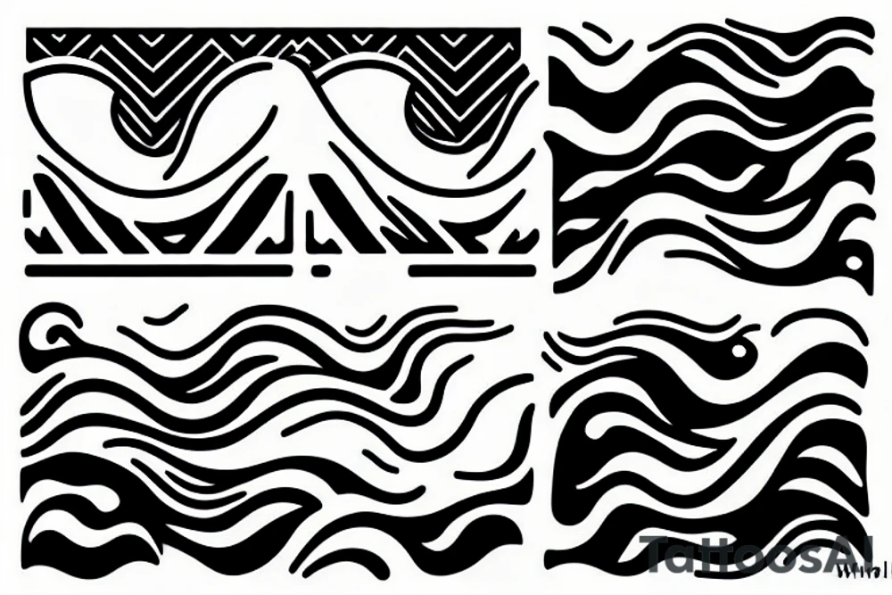 Large River flowing into clouds and a moon, small minimalist tattoo tattoo idea