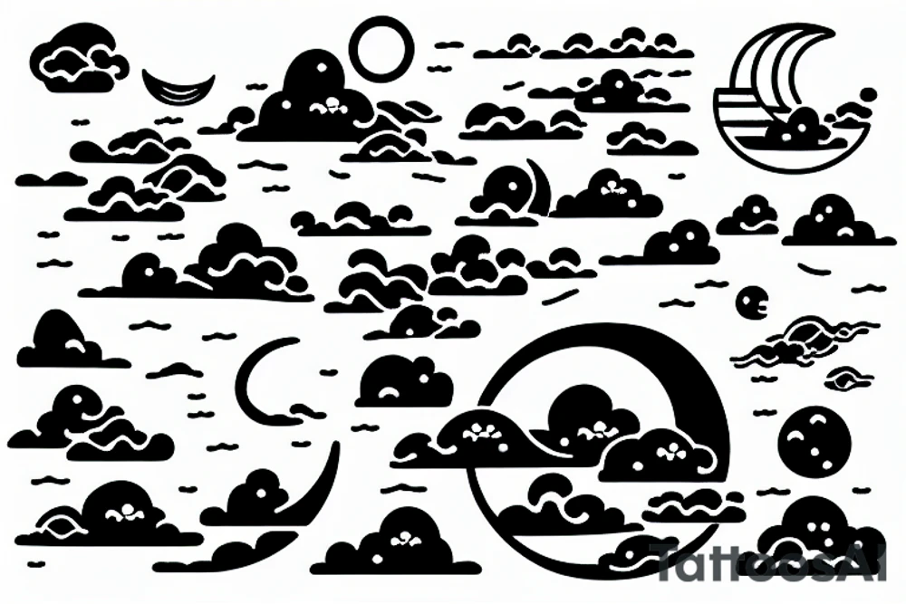 Large River underneath clouds and a moon, small minimalist tattoo tattoo idea