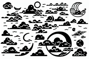 Large River underneath clouds and a moon, small minimalist tattoo tattoo idea