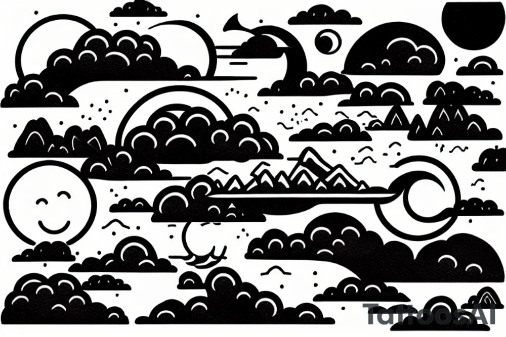 Large River underneath clouds and a moon, small minimalist tattoo tattoo idea