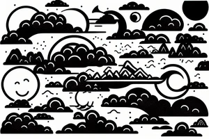 Large River underneath clouds and a moon, small minimalist tattoo tattoo idea
