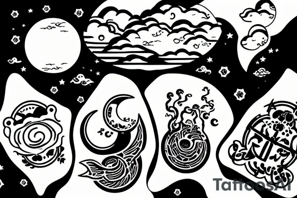 River with a small reflection of clouds and a moon tattoo idea
