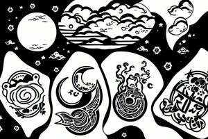River with a small reflection of clouds and a moon tattoo idea