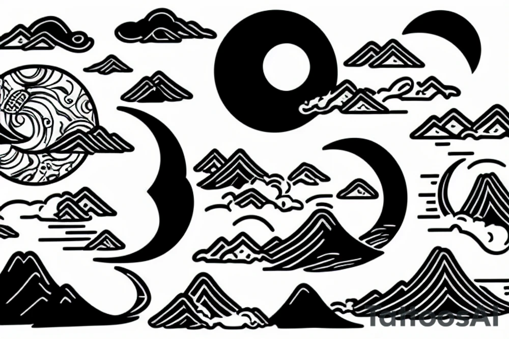 River with a small reflection of clouds and a moon tattoo idea
