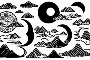 River with a small reflection of clouds and a moon tattoo idea