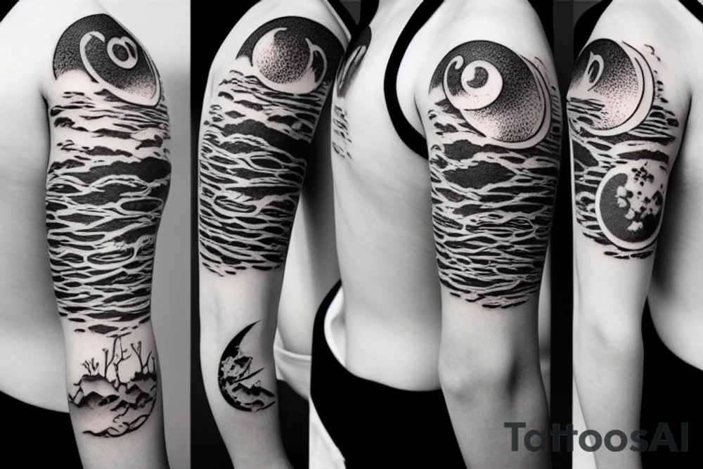 River with a small reflection of clouds and a moon tattoo idea