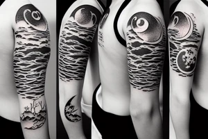 River with a small reflection of clouds and a moon tattoo idea