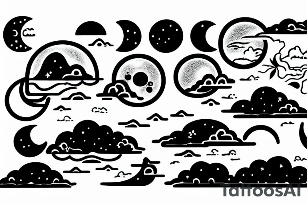River with a small reflection of clouds and a moon tattoo idea