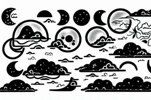 River with a small reflection of clouds and a moon tattoo idea
