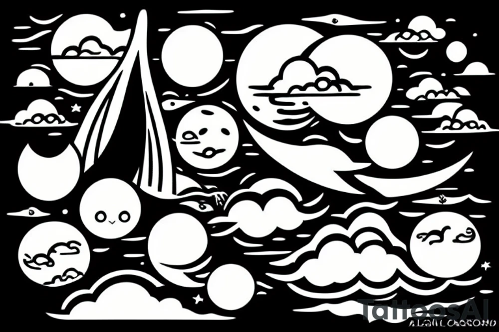 River with a small reflection of clouds and a moon tattoo idea