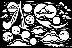 River with a small reflection of clouds and a moon tattoo idea
