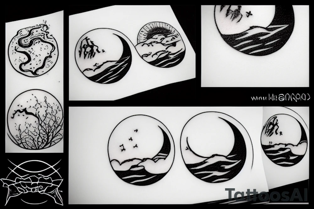 River with a small reflection of clouds and a moon tattoo idea