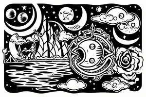 River with a small reflection of clouds and a moon tattoo idea