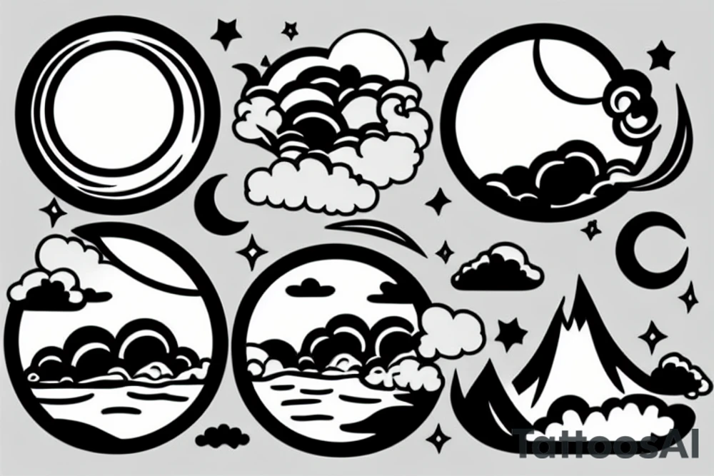 River with a small reflection of clouds and a moon tattoo idea