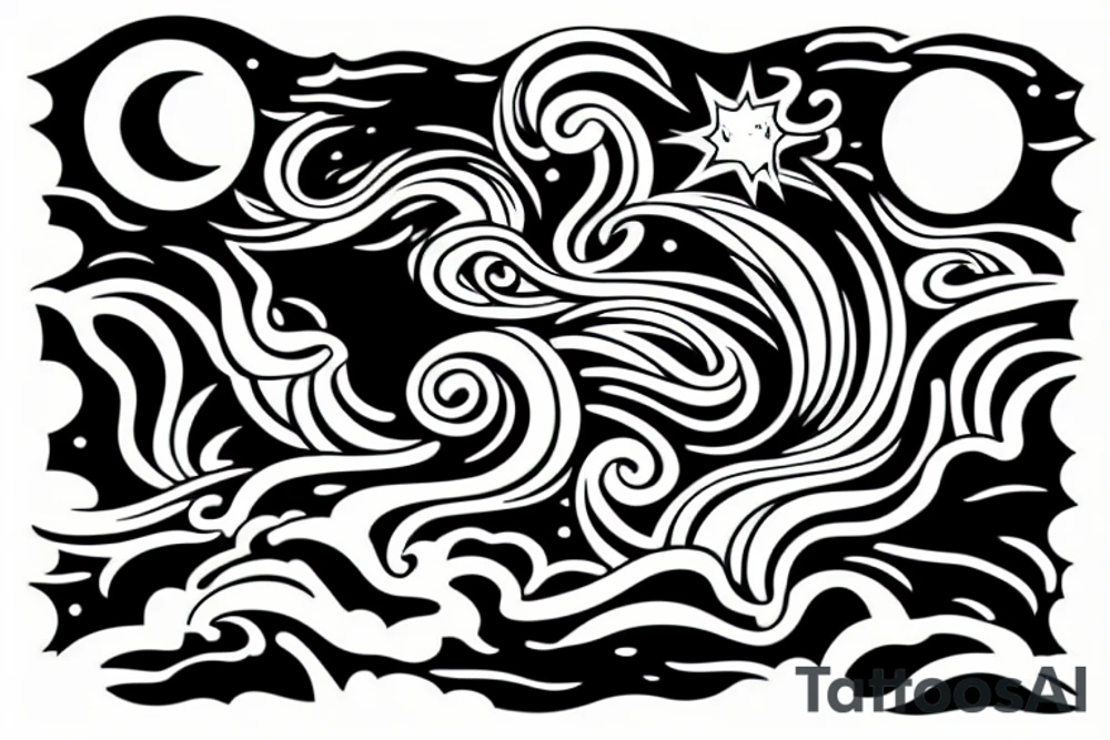River with a small reflection of clouds and a moon tattoo idea