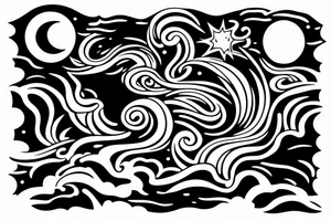 River with a small reflection of clouds and a moon tattoo idea