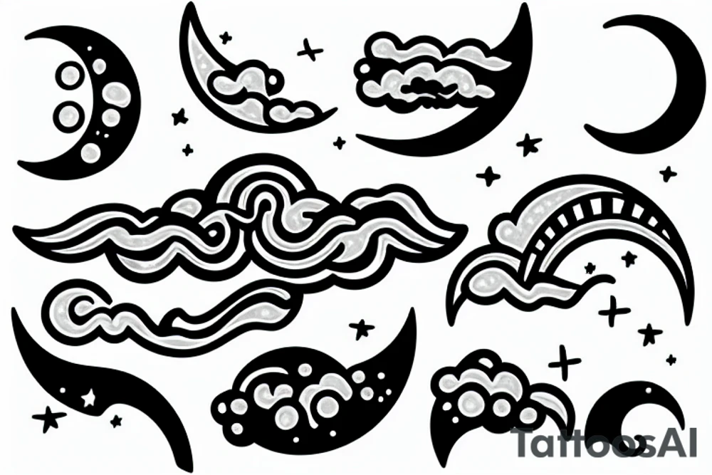 River with a small reflection of clouds and a moon tattoo idea