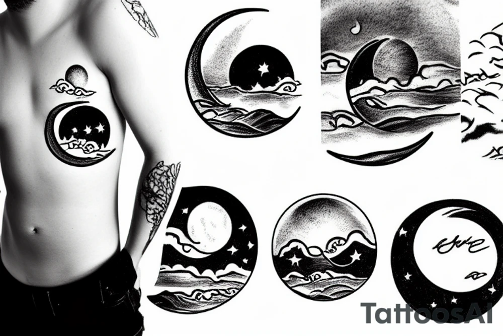 River with a small reflection of clouds and a moon tattoo idea River with a small reflection of clouds and a moon tattoo idea