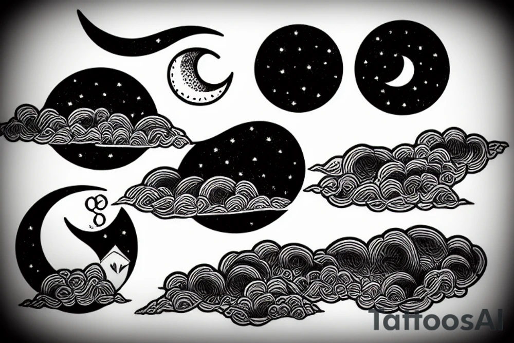 River with a small reflection of clouds and a moon tattoo idea