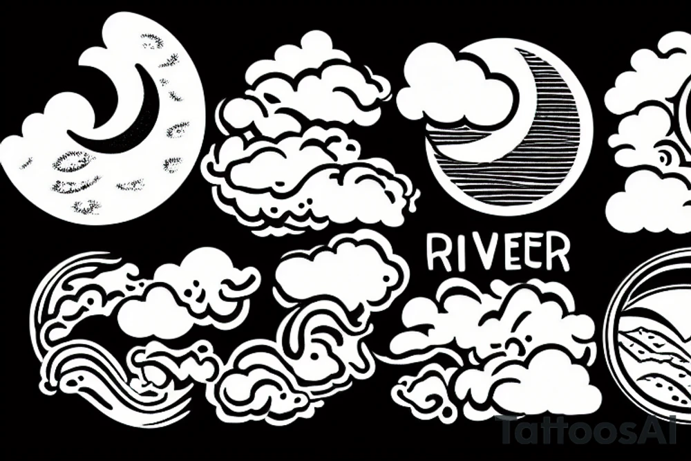 River with a small reflection of clouds and a moon tattoo idea