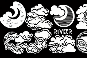 River with a small reflection of clouds and a moon tattoo idea