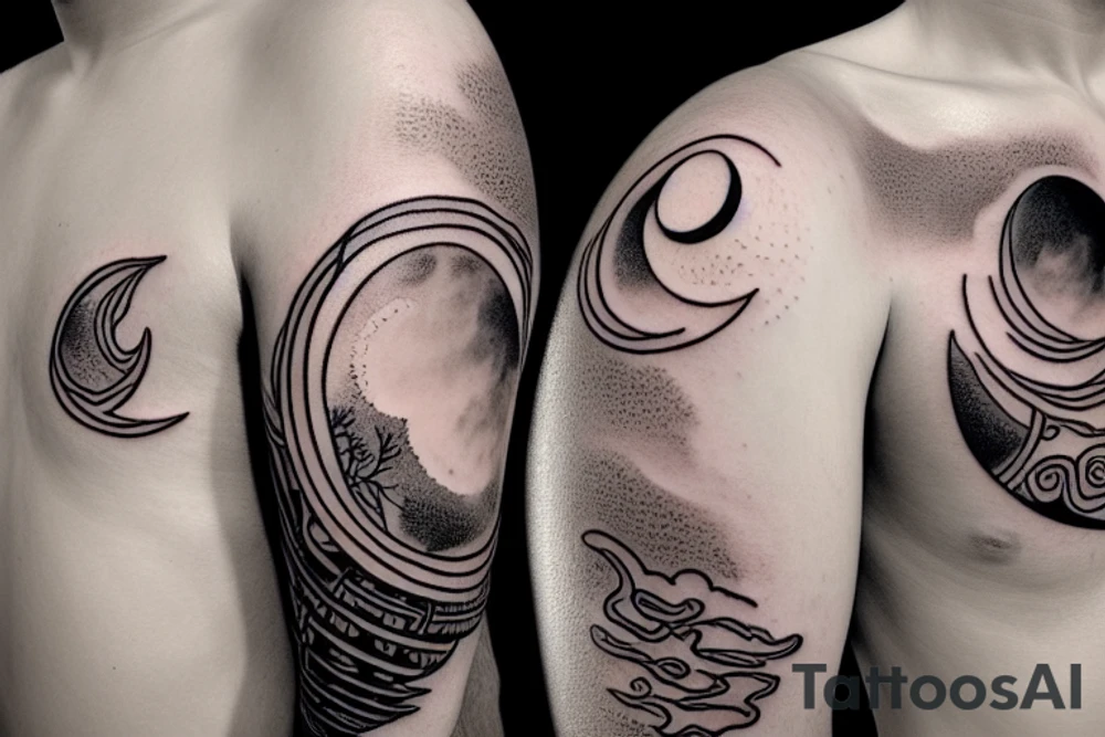 River flowing with a subtle reflection of the moon and clouds tattoo idea
