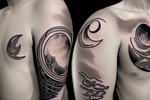 River flowing with a subtle reflection of the moon and clouds tattoo idea