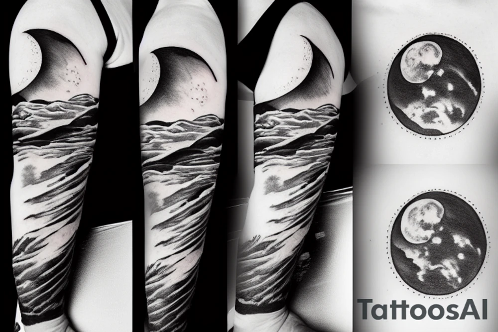 River flowing with a subtle reflection of the moon and clouds tattoo idea