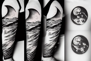 River flowing with a subtle reflection of the moon and clouds tattoo idea