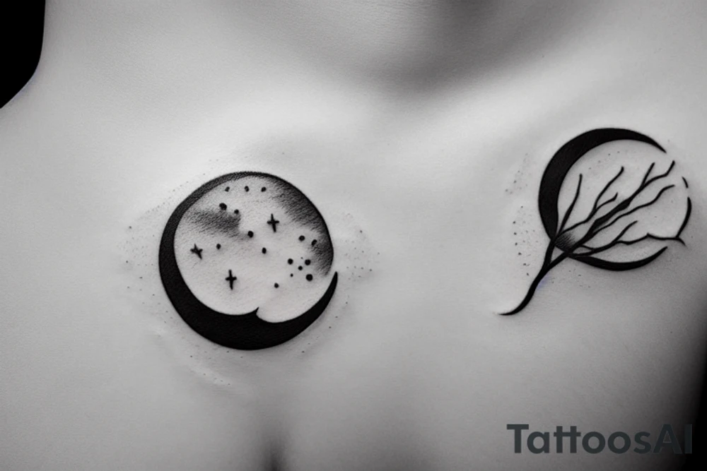 River flowing with a subtle reflection of the moon and clouds tattoo idea River flowing with a subtle reflection of the moon and clouds tattoo idea