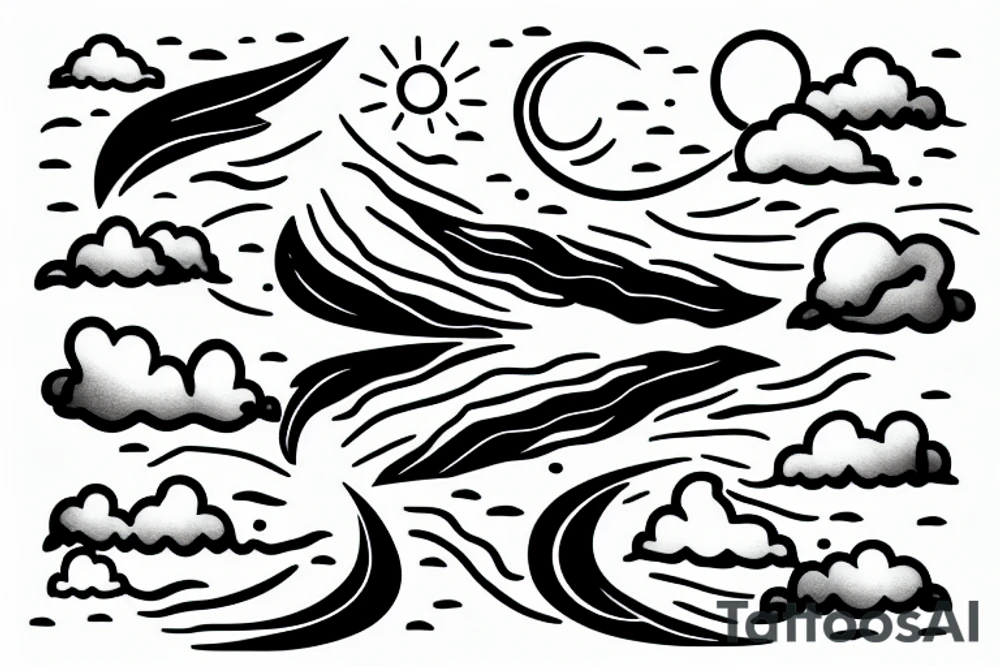 River flowing with a subtle reflection of the moon and clouds tattoo idea River flowing with a subtle reflection of the moon and clouds tattoo idea
