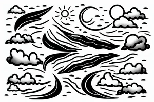 River flowing with a subtle reflection of the moon and clouds tattoo idea