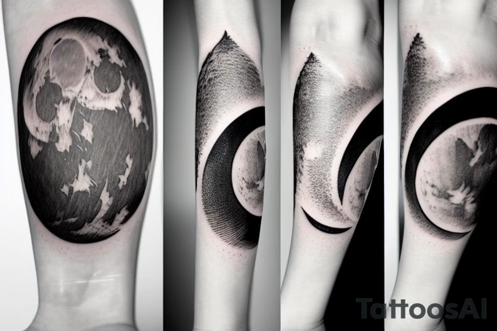 River flowing with a subtle reflection of the moon and clouds tattoo idea