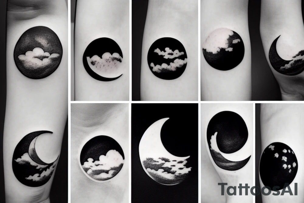 River flowing with a subtle reflection of the moon and clouds tattoo idea River flowing with a subtle reflection of the moon and clouds tattoo idea
