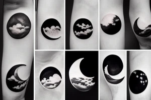 River flowing with a subtle reflection of the moon and clouds tattoo idea