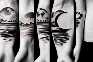 River flowing with a subtle reflection of the moon and clouds tattoo idea